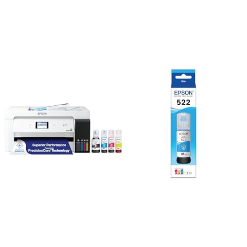 Image of Epson EcoTank ET-15000 Wireless Color All-in-One Supertank Printer & 522 EcoTank Ink Ultra-high Capacity Bottle Cyan (T522220-S)