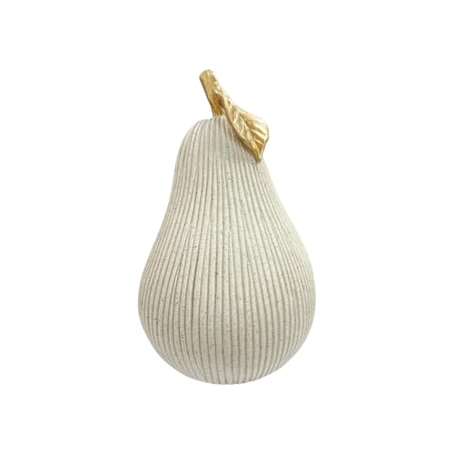 Figura pera gris-blanca con hoja dorada en resina