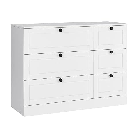 HOCSOK Kommode weiß mit 6 Schubladen Sideboard Mehrzweckschrank Anrichte aus Holz Schlafzimmer Diele Flur108x40x82 cm Cover