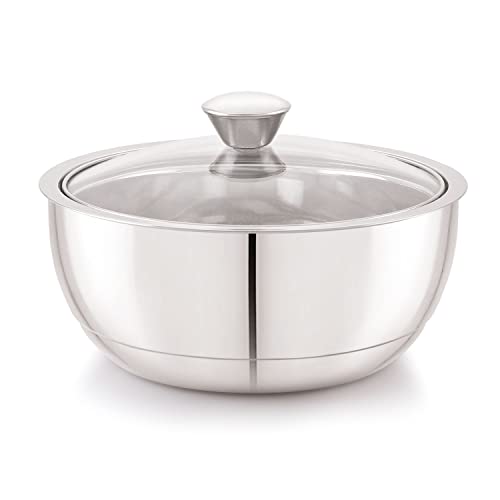 Image of ANJALI EPSB150 Stainless Steel Elite Pro Double Walled Insulated Serving Bowl with Glass Lid 1600 ml