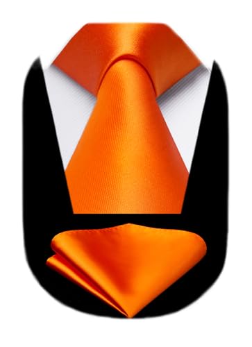 Image of HISDERN Mens Solid Color Ties Formal Satin Necktie and Pocket Square Set Classic Wedding Business Tie & Handkerchief