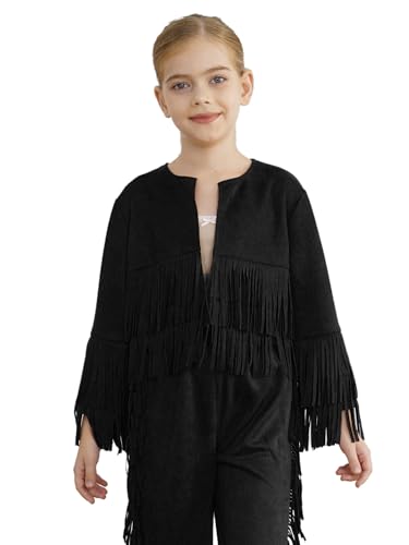 Girls Boys Western Cowboy Jacket Coat Long Sleeve Open Front Fringe Outerwear Vest Cowgirl Outfit