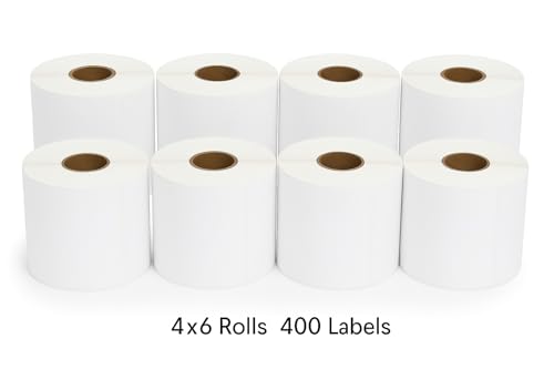 Image of Thermal Label Printer Paper 4x6, 400 Labels per Roll - Pack of 8 | Thermal Shipping Labels | Strong Adhesive, Easy Peel | Compatible with All Direct Thermal Printers
