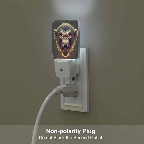 Image of LED Night Light,Angry Monkey LED Night Light Plug into Wall with Dusk to Dawn Light Sensor White Energy Efficient Nightlight for Bedroom Bathroom Hallway Living Room Kitchen