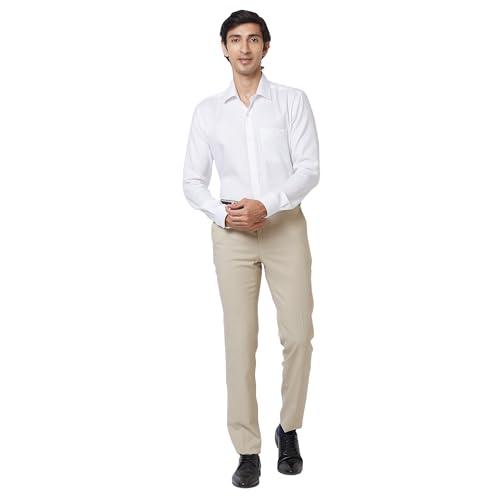 Image of Raymond Men Slim Fit Structure Pattern Poly Viscose Lycra Blend Flat Front Formal Trouser