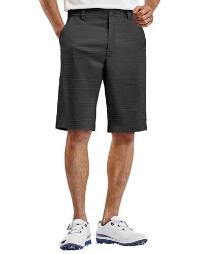 PULI Mens Shorts Long 12 Inch Inseam Golf Hiking Casual Flat Front Lightweight Comfort Athletic Travel Print Black 36