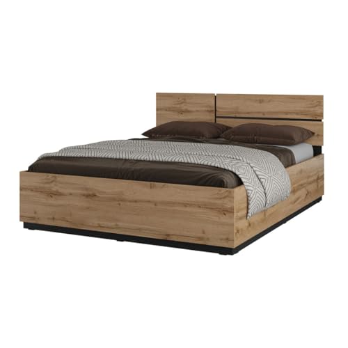 Meublorama Cama Havana 160 x 200 roble y negro con somier – Elegancia natural y confort moderno