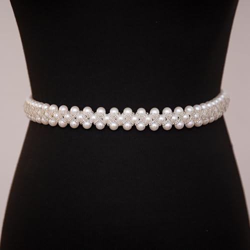 Pearl Bridal Belt Handmade Beaded Belt Wedding Belt on Both Sides,Pearl Crystal Sash for Wedding Dress Bridesmaid Flower Gril3