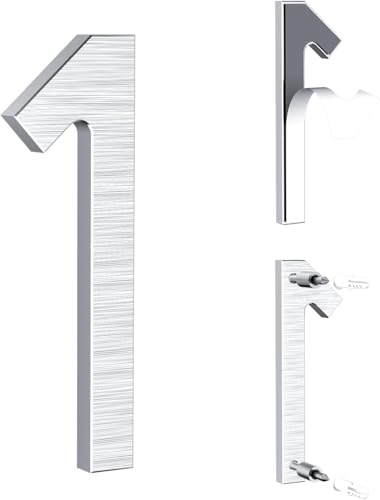 Yafimea Número de casa exterior plateado 12,5 cm – En aluminio macizo con acabado cepillado, adhesivo o con tornillos, resistente al clima – Para puerta, pared, valla, garaje (1)