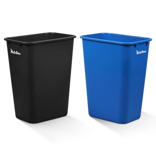 PLASTIC PRINCE 10 Gallon Trash Can Set of Blue and Black Trash Bin for Kitchen Bathroom Office 40 Qt Garbage Bin Fits Under Desk Cabinet Sink, High Plastic Waste Basket 19.9" H x 15.7" W x 11.3" D
