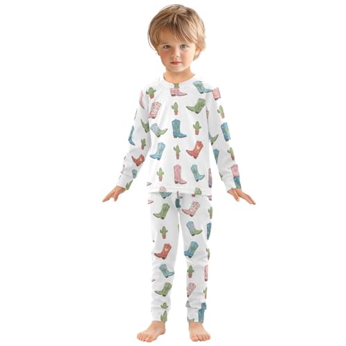 Pajama Sets Long Sleeve Cowboy Boots and Cacti Soft Comfy Sleepwear 2 Piece PJS 3-8T2