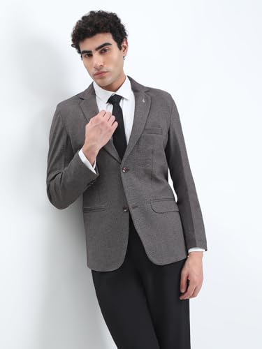 Image of SHOWOFFFF Men Solid Single Breasted Formal Blazer | Notched Lapel Full Sleeves Cotton Blazer for Mens | Slim Fit Regular Length Blazer for Men's
