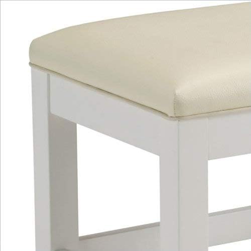 Home Styles Naples Vanity Bench, Constructed with Hardwood Solids with White Finish, with Cream Vinyl Cushion Padded Seat