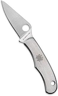 Spyderco Bug Folding Knife - Stainless Steel Handle with PlainEdge, Full-Flat Grind, 3Cr