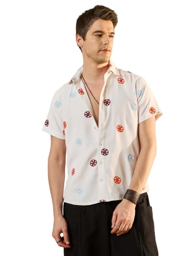 Modeve Men's Half Sleeve Cotton Blend Regular Fit Shirt - Ideal for Summer- White-M