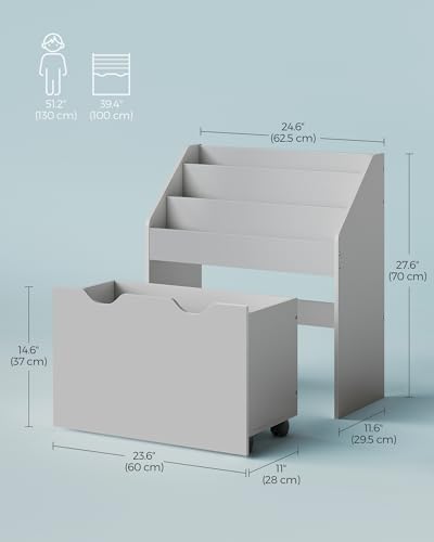 Image of SONGMICS Kids Bookshelf and Toy Organizer, Toy Storage Chest and Bookcase with 3 Shelves, Storage Box with Wheels, Multipurpose, for Children's Room and Playroom, Dove Gray UGKR041G10