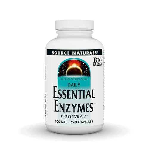 Source Naturals Essential Enzymes 500mg Bio-Aligned Multiple Enzyme Supplement Herbal Defense for Digestion, Gas, Constipation & Bloating Relief - Supports Immune System - 240 Capsules
