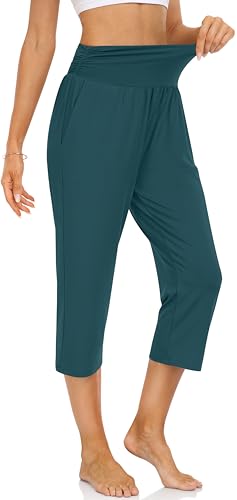 Image of UEU Women's Yoga Capri Pants Loose Soft Drawstring Workout Sweatpants | Comfortable Stretchy Fabric, Casual Lounge Pants, Side Pocket, Workout Travel Daily Wear