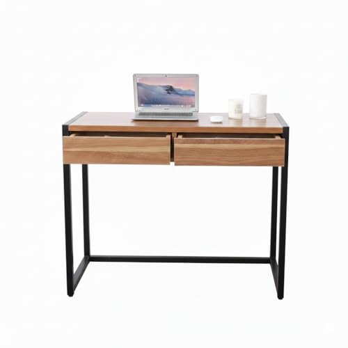 Image of Solid Wood Top & Metal Legs Study Table with Two Elegent Drawer Storage | Study Desk | Office Table for Study Room | Library | Office | Kids Room | Living Room |