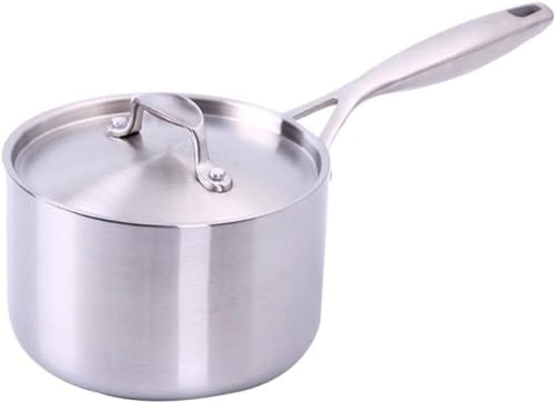 CHFYIJYHM Cacerola para leche sin revestimiento antiadherente de acero inoxidable profunda con tapa templada, 20 cm (16 cm)