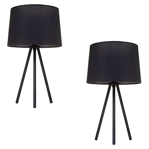 LITECRAFT Table Lamp Tripod Style Base with Fabric Shade in Matte Black - 2 Pack Cover