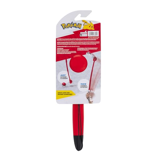 Pokémon JPT1564 - Pokéball, ausfahrbarer Ballwerfer für Hunde - portables Wurfgerät mit Riemen und 6 cm großem Gummiball