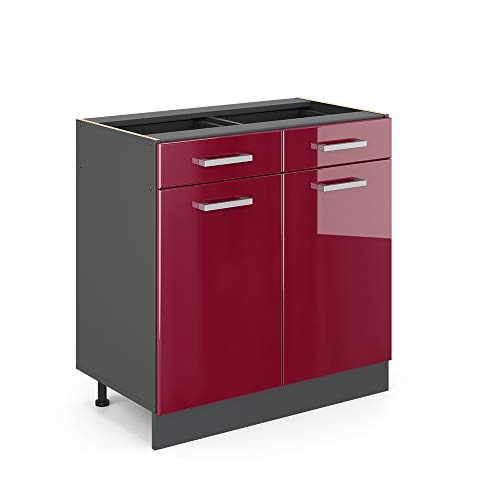 Vicco Mueble Bajo De Cocina R-Line, Rojo De Alto Brillo, 80 Cm Sin Encimera, Para Combinación Libre Dentro De Sistemas De Cocina Modulares