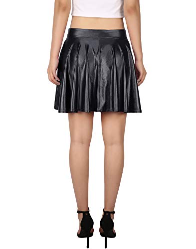 image for HDE Women's Shiny Liquid Metallic Wet Look Flared Pleated Skater Skirt