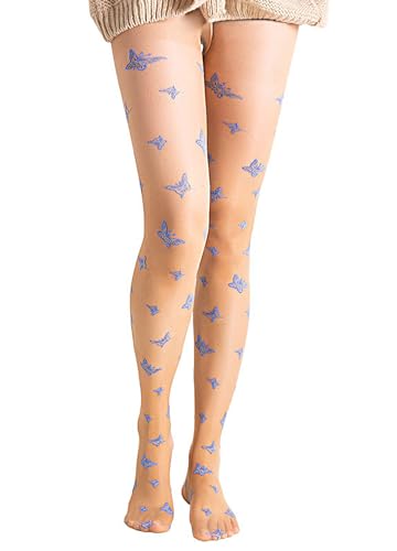 Erinaco Women's Flower Pattern Sheer Footed Pantyhose Control Top Tights Stockings with Reinforced Toes