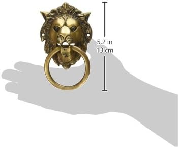 Miniatura 2 de Aldaba de puerta con cara de león fabricada en metal de latón con acabado antiguo, también se utiliza como tiradores para tocador, cajón, gabinete,