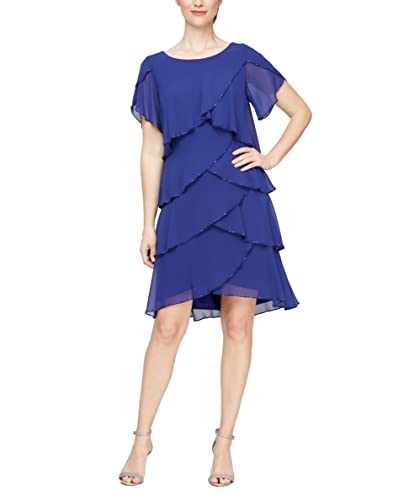 Image of S.L. Fashions Women's Short Tulip Sleeve Tiered Chiffon Cocktail Dress, Wedding Guest Gown (Petite and Regular Sizes)