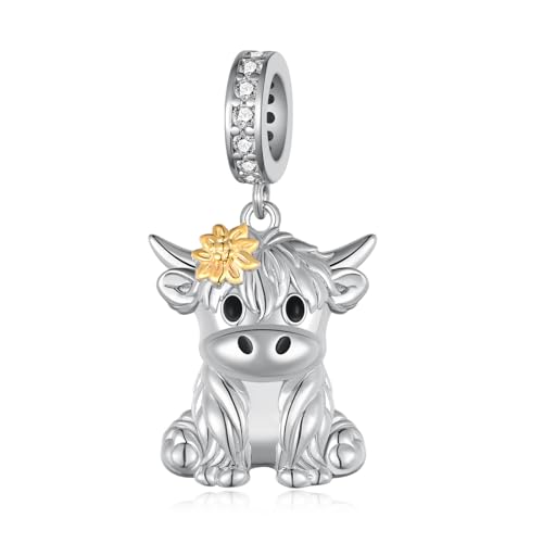 Cow Charm 925 Sterling Silver Highland Cow Charm for Bracelets Highland Cow Jewelry Gifts for Women