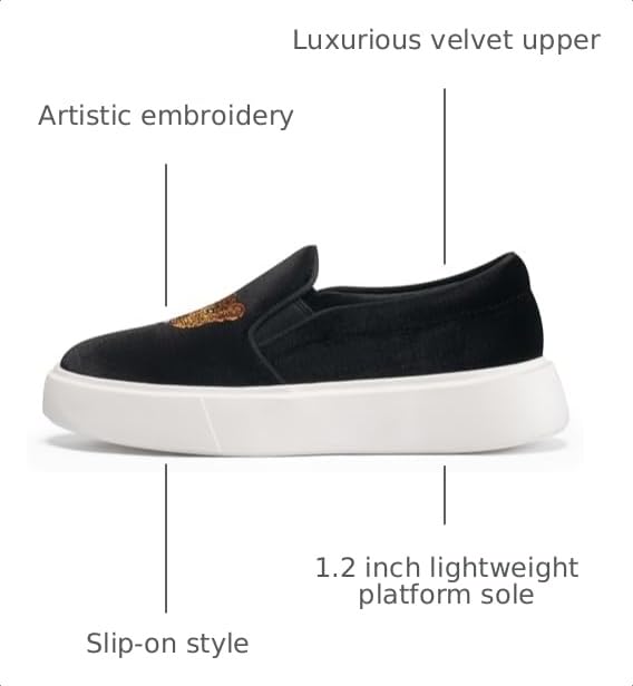 Image of Journey West Women's Fashion Velvet Sneakers with Embroidery Comfortable Slip-On Work Shoes for Women