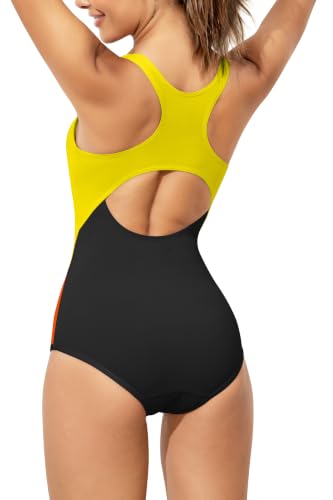 Image of Beautikini Period Swimwear One Piece Sporty Racerback Color Block Swimsuit