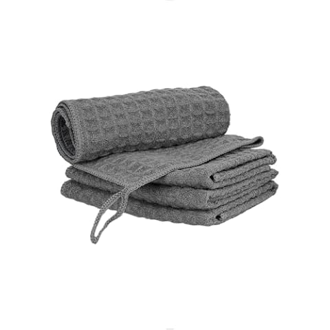 watchget Microfiber Cleaning Cloth,Barista Micro Cloth 4 Pack-Microfiber Barista Towels Espresso Towel Espresso Machine Cloths, Steam Wand Cloth, Kitchen Cleaning Cloth Waffle Weave Dark Grey(12"x12") Cover