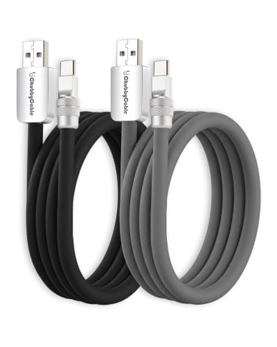 Image of chubbycable 120W Silicone USB A to C Cable, 2 Pack, Black+Gray, 19.6FT