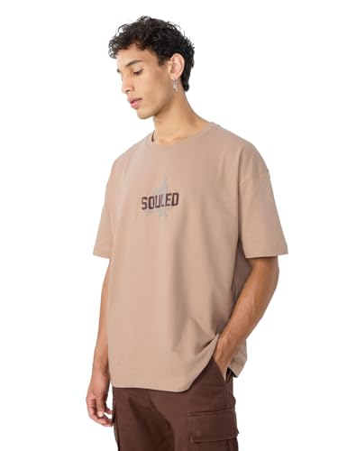 Image of The Souled Store Mr. Soul Men and Boys Short Sleeve Round Neck Purple Graphic Printed Cotton Oversized T-Shirts
