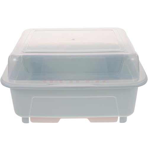 TOGEVAL 北欧 ブルー 透明カバー付き キッチン水切りラック 食器用 防塵排水トレイ付き 収納ボックス お箸 フォーク 皿 スプーン対応 キッチ