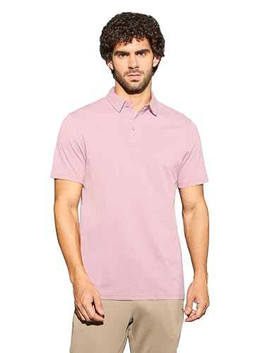 Image of TECHNOSPORT Men's Solid Slim Fit Polo Collar T-Shirt COTFLEX Half Sleeve Button Polyester for Gym Running Workout UPF50+ Anti Odour