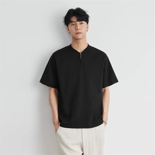 Men Summer Short Sleeve Zipper Solid Casual Breathable Pullover4