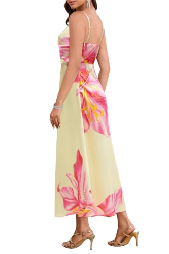 Image of Women's Summer Satin Dress Elegant Cowl Neck Adjustable Spaghetti Strap Wedding Guest Cocktail Party Maxi Dresses