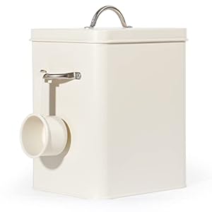Theo&Cleo Caja de almacenamiento de detergente, 6,5 L, metal en polvo, caja de almacenamiento para comida para perros, comida para gatos, granos de café (beige mate)
