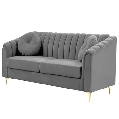 Image of FURNY Dorano 2 Seater Fabric Sofa Set (Light Grey) Premium Velvet Finish Durable & Comfortable Ideal for Living Room