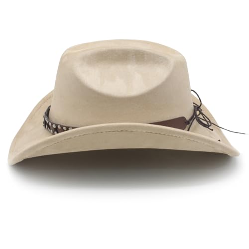 Image of Cowboy Hat for Women Men Wide Brim Western Cowgirl Hat Roll up Brim with Belt Buckle Classic Suede Country Cowboy Hat