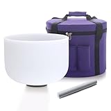 Hye-eun 12 Inch D Note Frosted Large Crystal Singing Bowl 432hz Navel Chakra Sound Bowl With Heavy Duty Purple Carrying Case and Suede Stick Included for Yoga Sound Healing