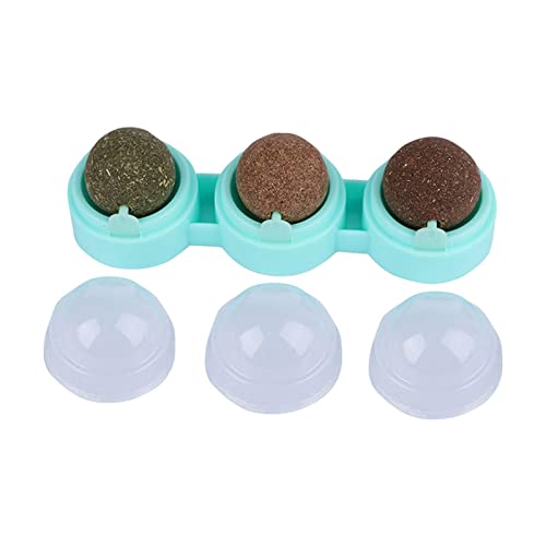 Juego de 3 bolas de hierba gatera interactivas ligeras para gatito, juguete para pared, azul, base azul, 3 en 1