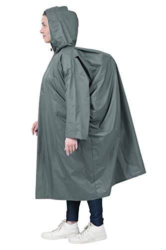 Image of ROCKSPORT Hooded Waterproof Rain Poncho for Men, Women & Adult II PU Coating 2000MM - Grey