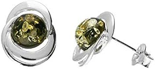 MILENA Earrings Silver and Baltic Amber - Green Rounds