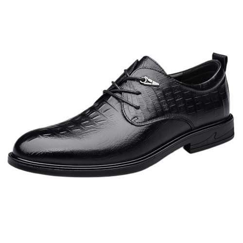 Men's Lace up Casual Leather Shoes Spring Genuine Leather Crocodile Pattern Comfortable Breathable Business Shoes