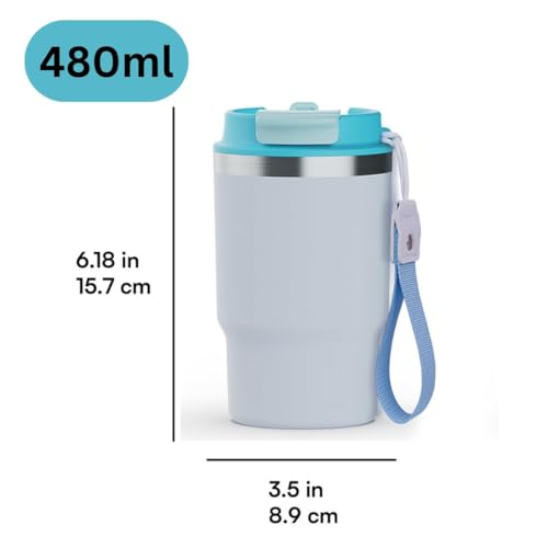Image of Wosta Classic Tumbler 3.0-16oz /480Ml, Travel Mug with 2-in-1 Straw Lid, Vacuum Insulated Stainless Steel Insulated Mug, Double Walled, Thermos Travel Mug for Hot and Cold Coffee. (Blue)